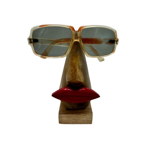 Vintage France Womens Square Frame Striped Brown White Plastic Polarized Rare - Picture 1 of 11